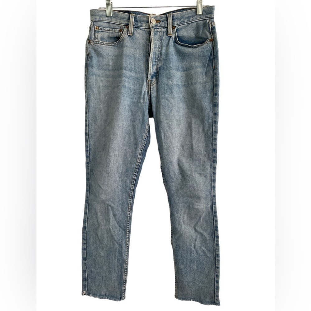 Re/Done Women's High Rise Straight Jeans - Light Blue Wash